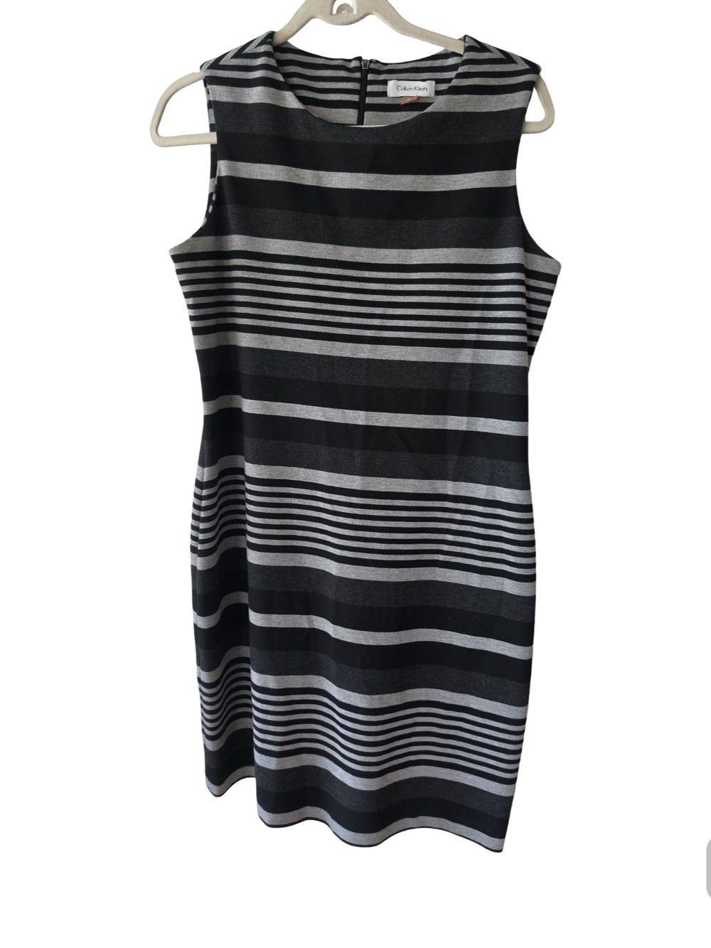 Calvin Klein Sleeveless Black & Gray Horizontal Stripe Sheath Dress
